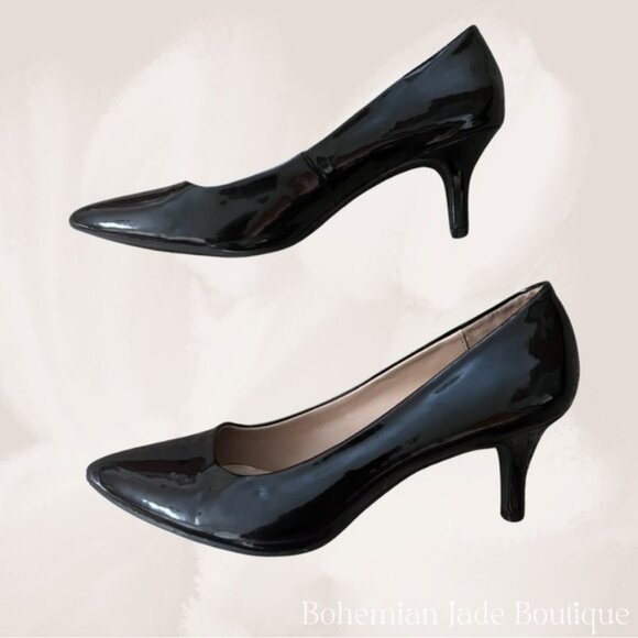 Metaphor Black Patent Pointed Toe Pumps Heels - Size 7 - Picture 2 of 5